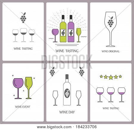 A set of cards for wine tasting. Invitation card. Vector illustration.