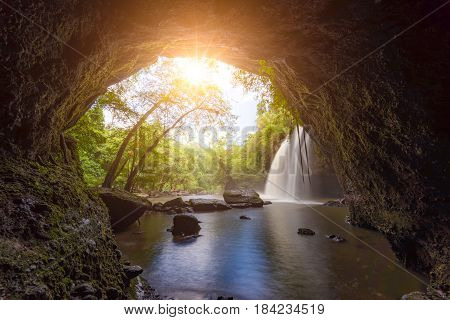 Amazing beautiful waterfalls in tropical forest at Haew Suwat Waterfall in Khao Yai National Park Thailand