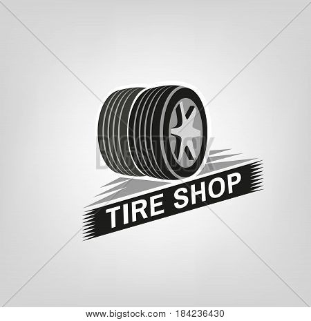 Car tire icon in grey colours useful for icon and logotype design on a light background. Beautiful vector illustration in realistic graphic style. Transportation automotive concept.