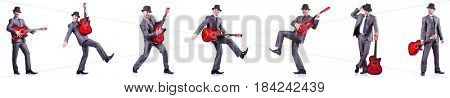 Businessman quitar player isolated on white