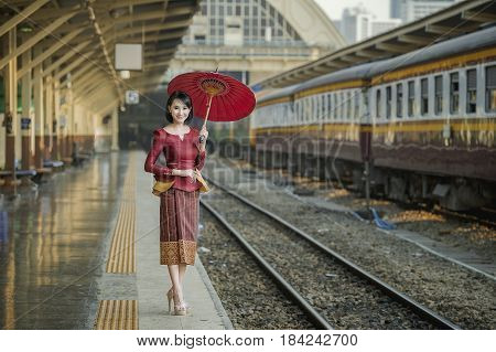 Beautiful Laos girl in Laos costume.Lao traditional dress of a beautiful woman.