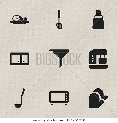Set Of 9 Editable Meal Icons. Includes Symbols Such As Meat, Paprika, Oven And More. Can Be Used For Web, Mobile, UI And Infographic Design.
