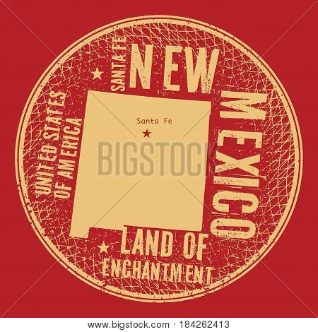 Grunge vintage round stamp or label with text Santa Fe New Mexico Land of Enchantment vector illustration