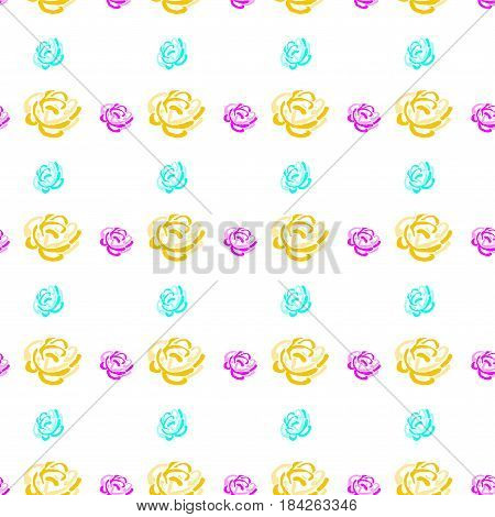 colorful flowers on white background, pink roses, seamless floral pattern