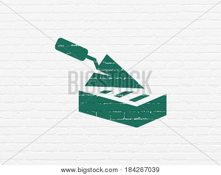 Construction concept: Painted green Brick Wall icon on White Brick wall background