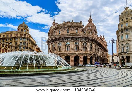 Piazza De Ferrari Main Square In Genoa