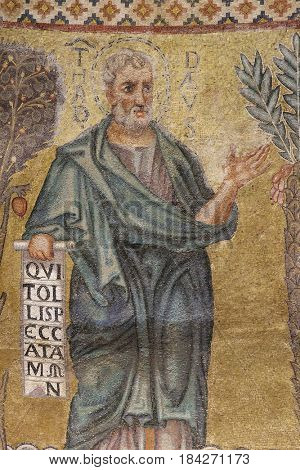ROME, ITALY - SEPTEMBER 05: Saint Thaddaeus mosaic in the basilica of Saint Paul Outside the Walls, Rome, Italy on September 05, 2016.