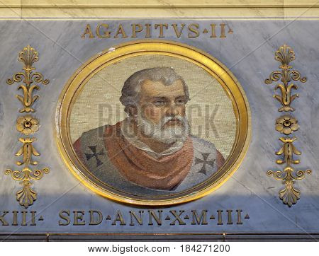 ROME, ITALY - SEPTEMBER 05: Pope Agapetus II was Pope from 10 May 946 to his death in 955 in the basilica of Saint Paul Outside the Walls, Rome, Italy on September 05, 2016.