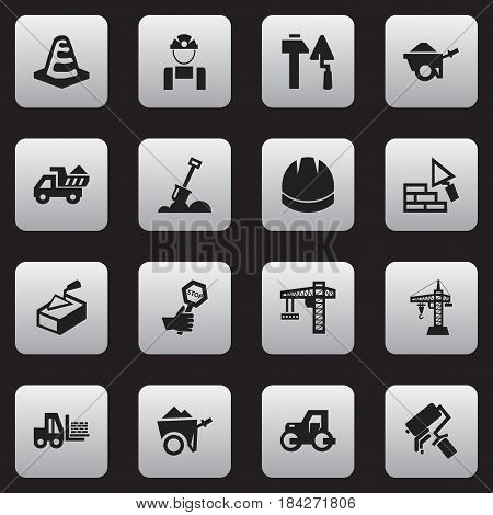 Set Of 16 Editable Building Icons. Includes Symbols Such As Scrub, Spatula, Oar And More. Can Be Used For Web, Mobile, UI And Infographic Design.