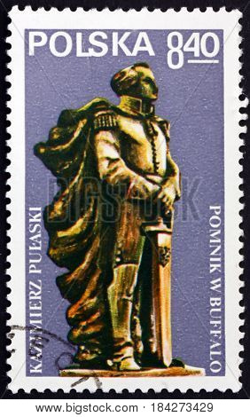 POLAND - CIRCA 1979: a stamp printed in Poland shows Pulaski Monument Buffalo General Casimir Pulaski Polish Nobleman who Served in American Revolutionary War circa 1979