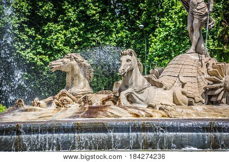 Fountain of Neptune (Fuente de Neptuno) one of the most famous landmark of Madrid Spain