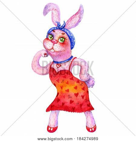 Cute Watercolor colorful bunny Illustrations isolated on white background.Hand drawn vintage bunny and retro design.