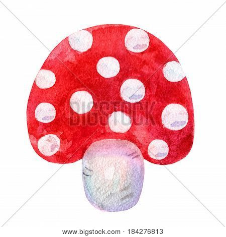 Cartoon Abstract Watercolor red amanita illustrations isolated on white background. Hand drawn vintage Amanita and retro design. Watercolor drawing.
