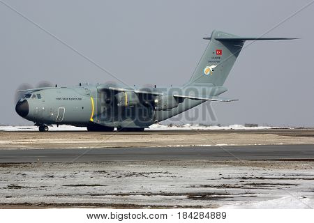 VNUKOVO, MOSCOW REGION, RUSSIA - MARCH 8, 2017: Airbus A400M 14-0028 of Turkish Air Force at Vnukovo international airport.