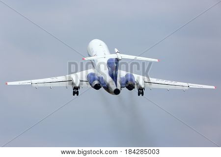 KUBINKA, MOSCOW REGION, RUSSIA - APRIL 10, 2017: Tupolev Tu-154M RF-85655 of Russian air force Open Skies at Kubinka air force base.
