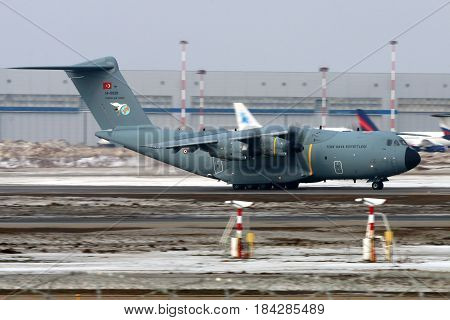 VNUKOVO, MOSCOW REGION, RUSSIA - MARCH 8, 2017: Airbus A400M 14-0028 of Turkish Air Force at Vnukovo international airport.