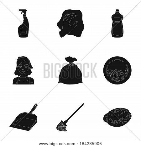 Cleaning, washing and everything connected with it. A set of icons for cleaning. Cleaning and maid icon in set collection on black style vector symbol stock web illustration.
