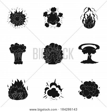 A set of icons about the explosion. Various explosions, a cloud of smoke and fire.Explosions icon in set collection on black style vector symbol stock web illustration.