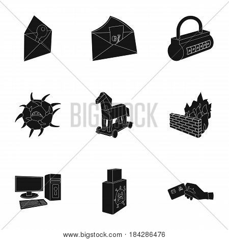 A selection of icons about protection and breaking. Modern technology of protection against breaking. Hackers and hacking icon in set collection on black style vector symbol stock web illustration.