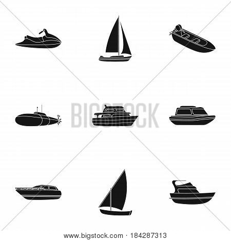 Sea transport, boats, ships. To transport people, thunderstorms. Ship and water transport icon in set collection on black style vector symbol stock web illustration.