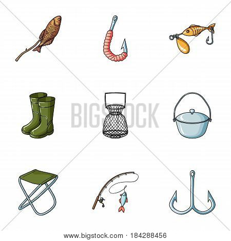 Summer and winter fishing, outdoor recreation, fishing, fish.Fishing icon in set collection on cartoon style vector symbol stock web illustration.