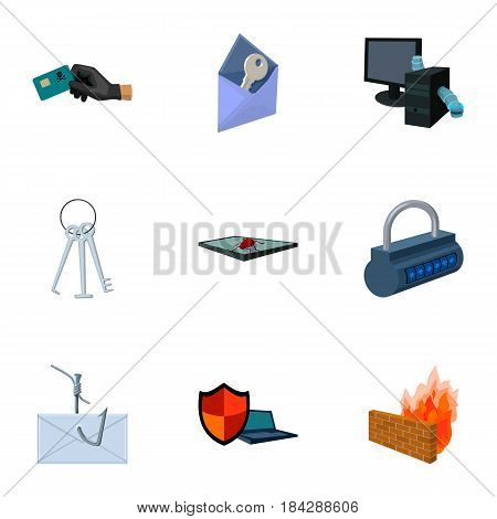 A selection of icons about protection and breaking. Modern technology of protection against breaking. Hackers and hacking icon in set collection on cartoon style vector symbol stock web illustration.