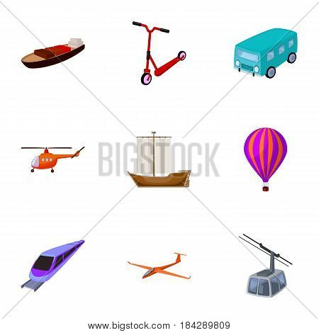 Set of pictures about types of transport. Transportation of people, cargo. Ground, underwater, air transport. Transport icon in set collection on cartoon style vector symbol stock web illustration.