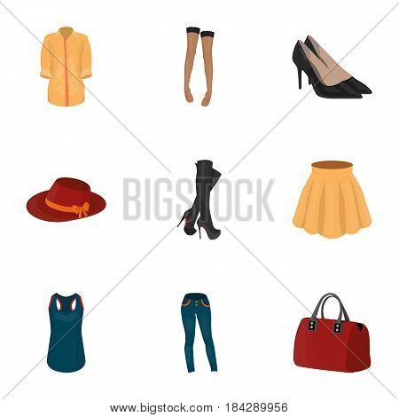 Pictures about types of women's clothing. Outerwear and underwear for women and girls. Woman clothes icon in set collection on cartoon style vector symbol stock web illustration.