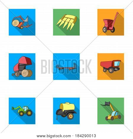 Set of pictures about agricultural machinery. Cars to robots to the ground.Agricultural Machinery icon in set collection on flat style vector symbol stock web illustration.