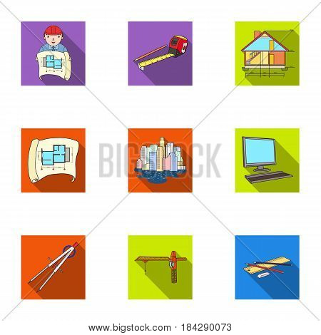 A set of icons on the theme of construction and architects. Builders, architects, and subjects for construction . Architect icon in set collection on flat style vector symbol stock web illustration.