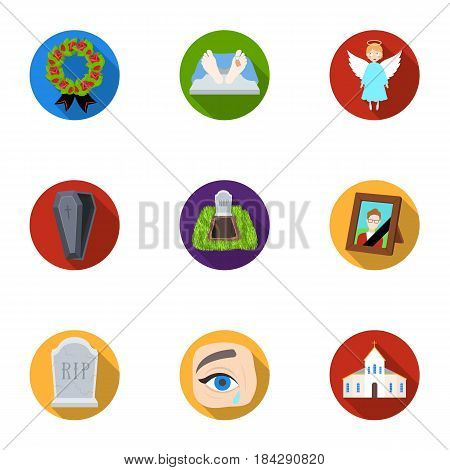 Funeral ceremony, cemetery, coffins, priest.Funeral ceremony icon in set collection on flat style vector symbol stock web illustration.