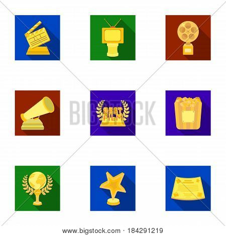A set of awards for the movie viewings. Gold, silver and bronze awards to the Director, the actor. Moovie awards icon in set collection on flat style vector symbol stock web illustration.