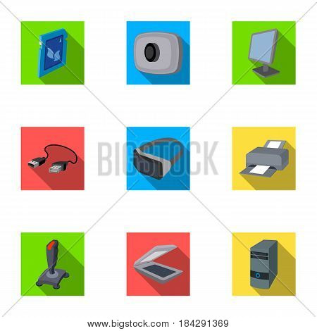 Computer accessories. Headphones, computer parts, accessories.Personal computer icon in set collection on flat style vector symbol stock web illustration.
