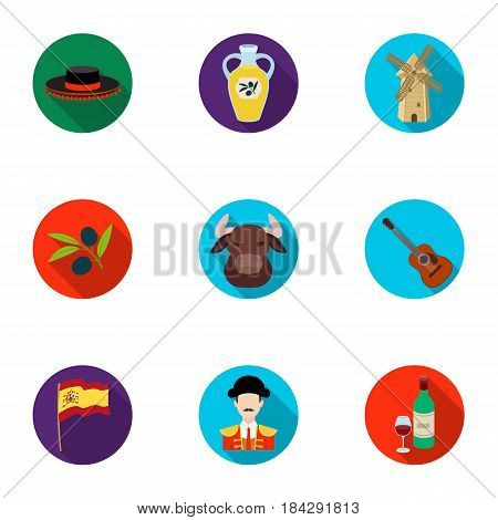 A set of pictures about Spain. Sights of Spain, gypsies, guitar, dances.Spain country icon in set collection on flat style vector symbol stock web illustration.