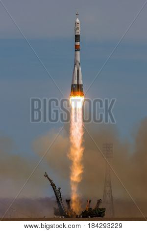 Baikonur, Kazakhstan - April 20, 2017: Launch of the spaceship 