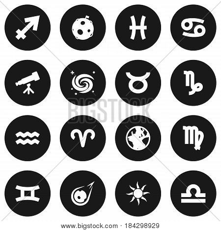 Set Of 16 Horoscope Icons Set.Collection Of Crab, Earth Planet, Goat And Other Elements.