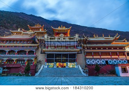 Twilight at tibetan monastery in Kangding Sichuan China