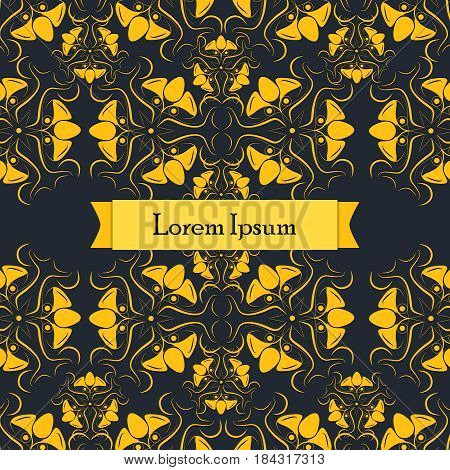 Invitation card with decor - ottoman floral pattern in gold color