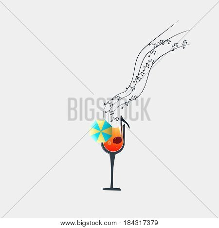 Cocktails vector logo template. Music note brand identity