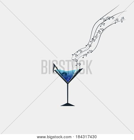 Cocktails vector logo template. Music note brand identity