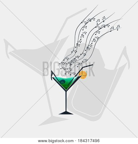 Cocktails vector logo template. Music note brand identity