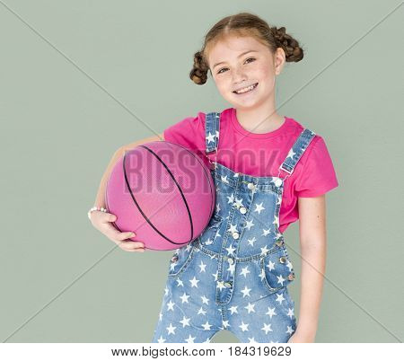 Little Girl Smiling Happiness Basketball Sport Portrait