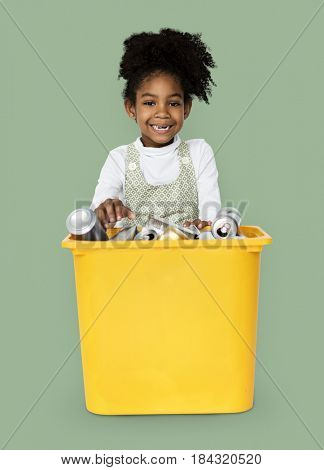 African Descent Girl holding Plastic Container