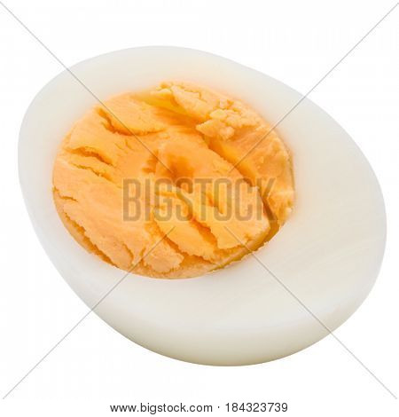 One boiled egg half isolated on white background cutout