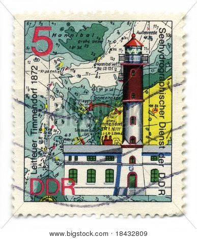 Deutschland - ca. 1974: Eine Briefmarke gedruckt in Deutschland zeigt Bild von Leuchtturm Timmendorf 1872, circ