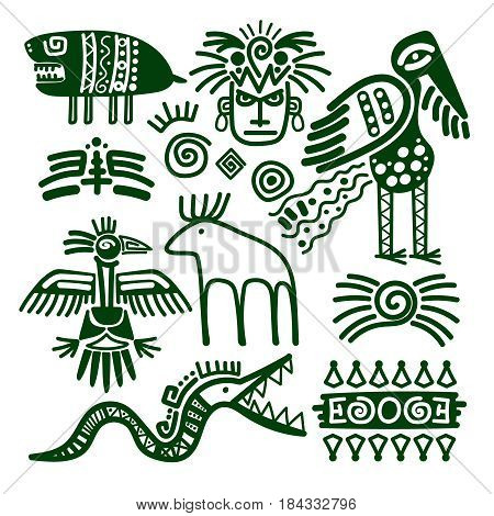 Aztec and inca native american tribal signs for embellishments and print patterns vector illustration