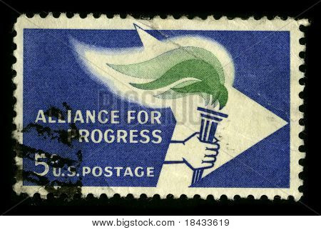 USA - CIRCA 1950: Een stempel gedrukt in de Verenigde Staten toont foto van de gewijd aan de Alliantie voor vooruitgang c