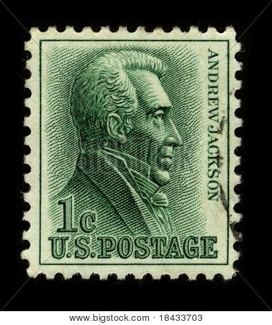 สหรัฐอเมริกา - เซอร์กา 1930: แสตมป์พิมพ์แสดงภาพแนวตั้งในสหรัฐอเมริกา Andrew Jackson o ประธานเจ็ด