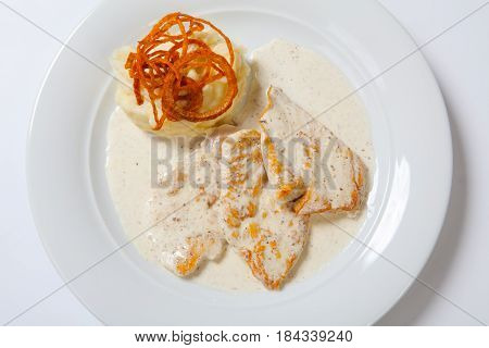 Chicken Breast With Mashed Potato, Onion And Gravy
