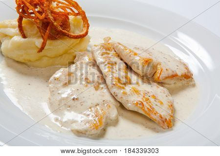 Chicken Breast With Mashed Potato, Onion And Gravy